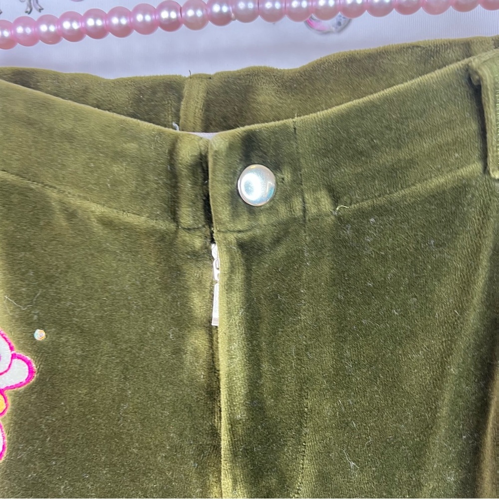 Alanda rling pants soft bling rhinestone flowers pockets y2k Olive Green Pants - Picture 7 of 14
